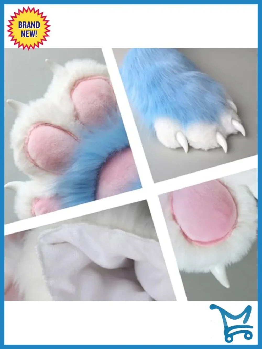 Comfy Furry Paws Faux Fur Fursuit Cat Paw Gloves with Claws Cosplay